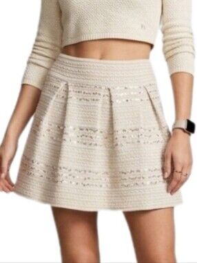 Ginger G Skirt Tweed A-Line Mini Shimmer Sequined Cream Size M